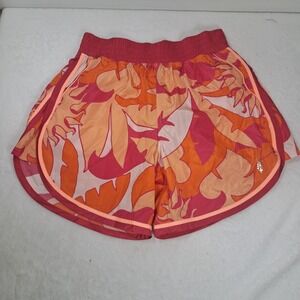 Free People Movement Women XSmall 6" Lined iNylon High Rise Shorts Floral Orange